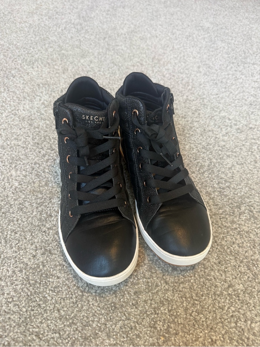 Skechers Black High-Top Sneakers with Rose Gold Eyelets